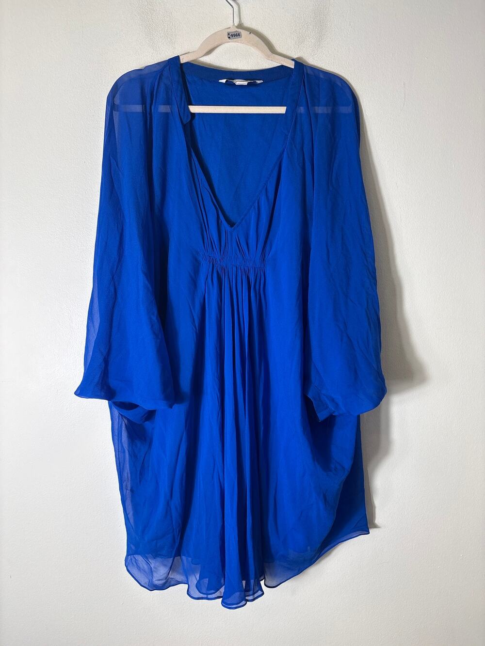 Diane Von Furstenberg Vintage Blue V-Neck Special Occasion Cape Dress Sz 14